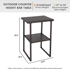 Outdoor Wicker Bar Table – Counter Height Patio Pub Table with Storage Shelf