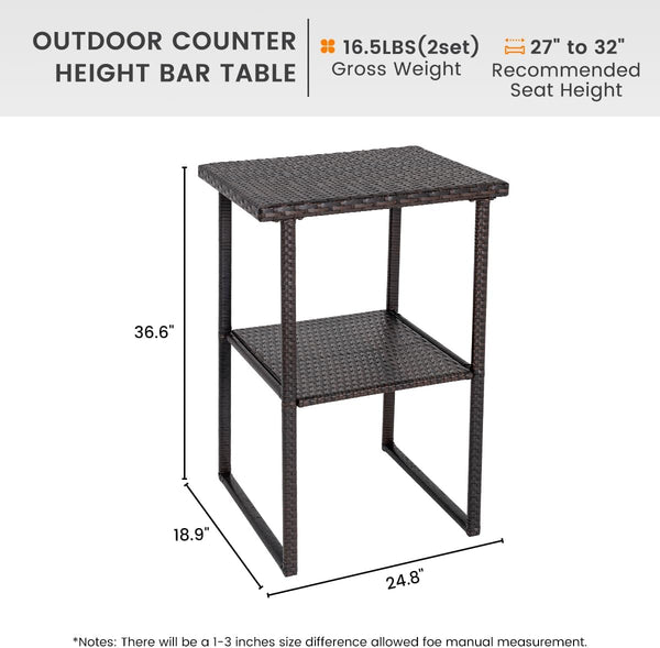 Outdoor Wicker Bar Table – Counter Height Patio Pub Table with Storage Shelf