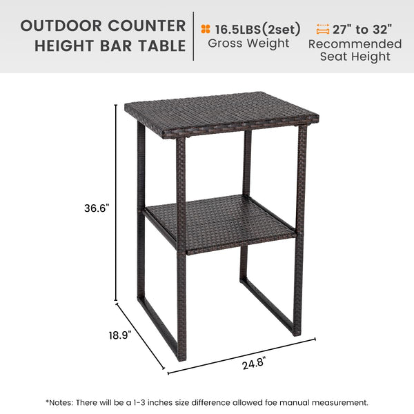 Outdoor Wicker Bar Table – Counter Height Patio Pub Table with Storage Shelf