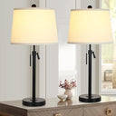 Adjustable Height Table Lamps Set of 2 – Modern Drum Shade with Pull Chain
