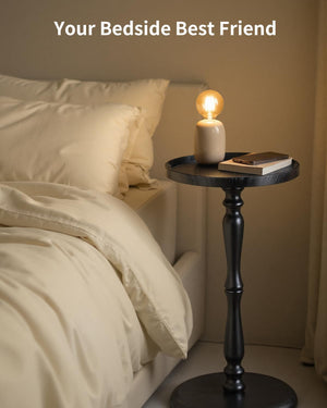 Round Side Table with Tray Top & Pedestal Base