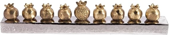 Pomegranate Strip Hanukkah Menorah — Aluminum, 14.5 Inch