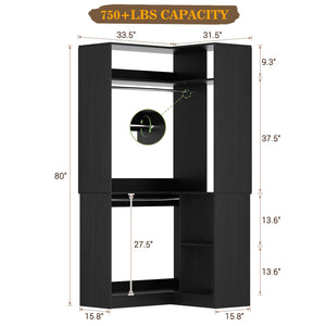 L-Shaped Corner Closet System with Shelves & Hanging Rods