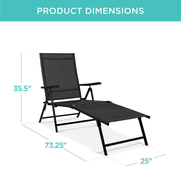 Set of 2 Adjustable Outdoor Chaise Lounge Chairs with Steel Frame