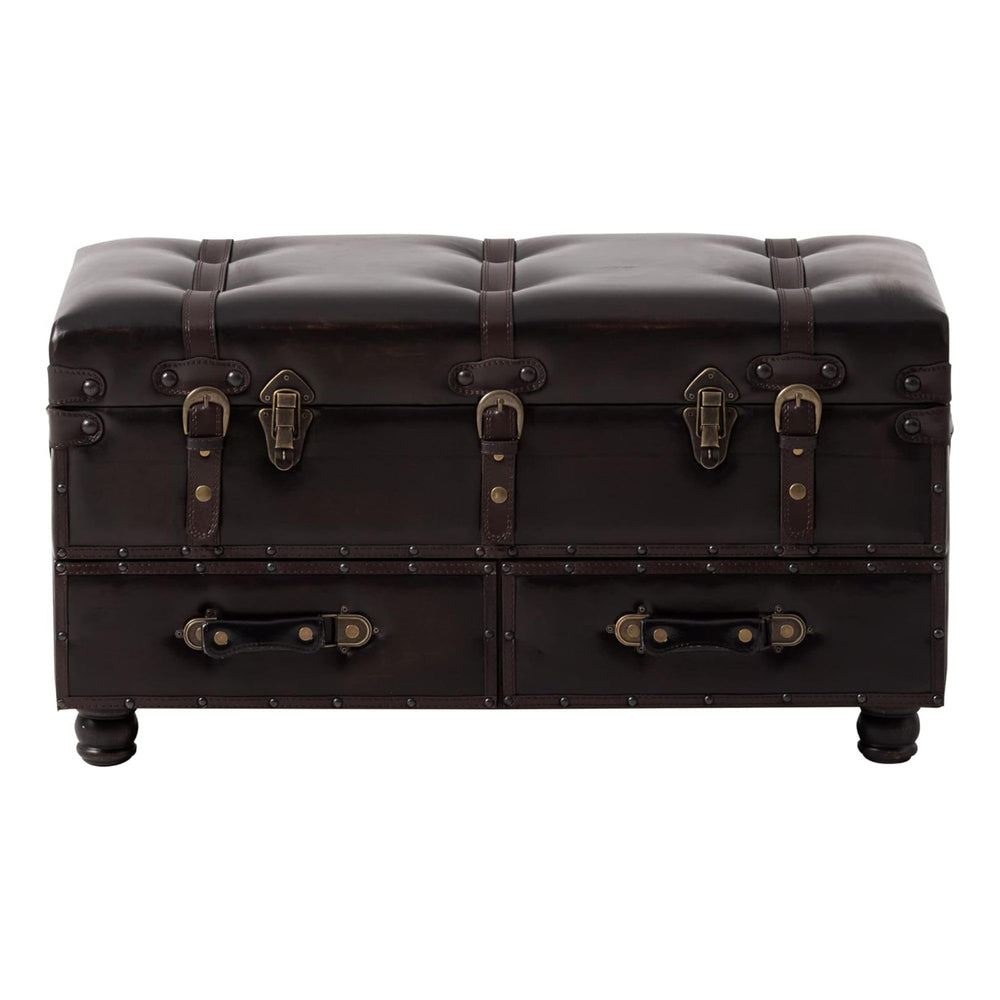 Vintage Storage Bench Upholstered Mid-Century Faux Leather Storage Ottoman Bed Bench Storage Chest for Hallway, Entryway, Bedroom, Dark Brown