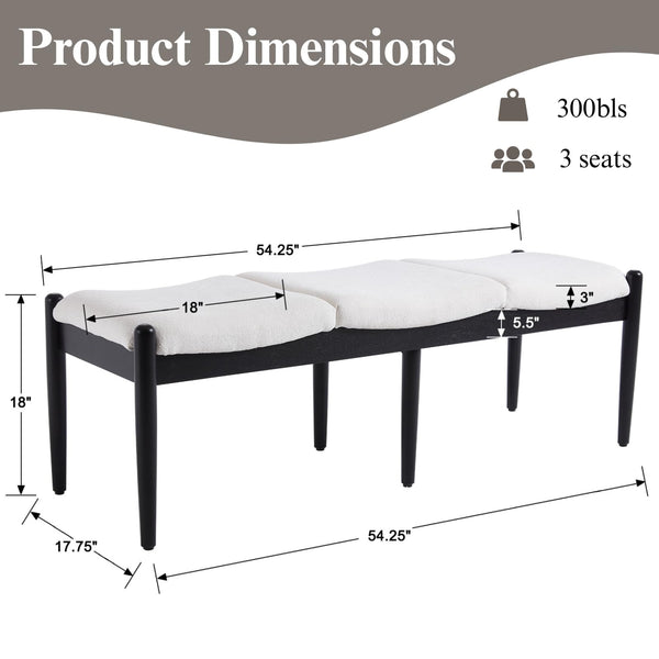 55 Inch Upholstered Ottoman Bench with Wood Legs