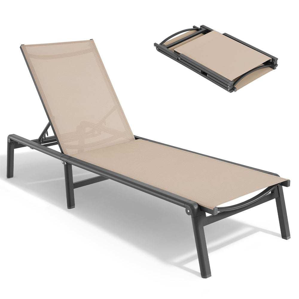 Folding Aluminum Outdoor Chaise Lounge Chair with 5-Position Adjustable Backrest