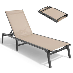 Folding Aluminum Outdoor Chaise Lounge Chair with 5-Position Adjustable Backrest