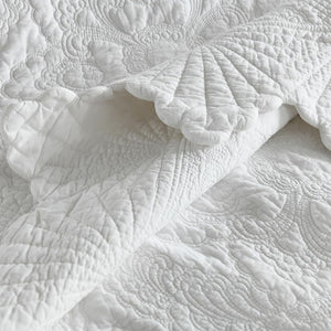 White Floral Cotton Quilt Bedding Set