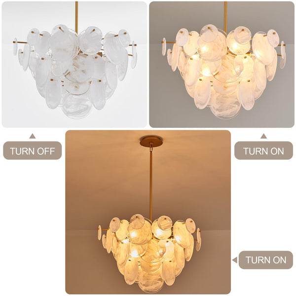 28-Inch Modern Glass Chandelier – 3-Tier Pendant Light Fixture