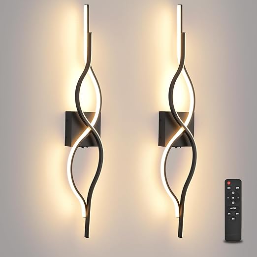 LED Wall Sconces Set of 2 – Dimmable, Remote Control, USB Rechargeable
