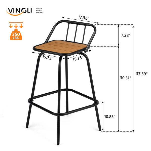 Outdoor Swivel Bar Stools 30 Inch, Set of 2 – Metal Barstools with Backrest & Footrest, 360° Rotating