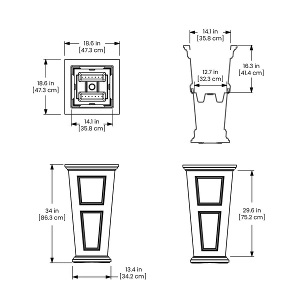 Tall Self-Watering Planter — 34" Polyethylene, UV & Weather Resistant, Indoor & Outdoor