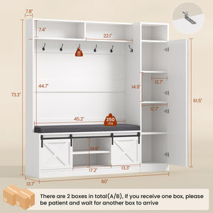 4-in-1 Hall Tree with Mirror, Bench & Shoe Storage