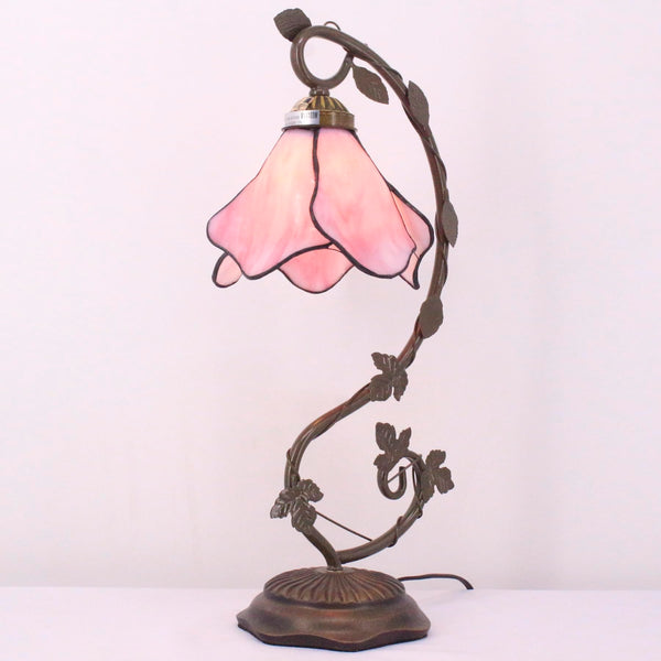 Tiffany Style Pink Stained Glass Table Lamp 21 Inch