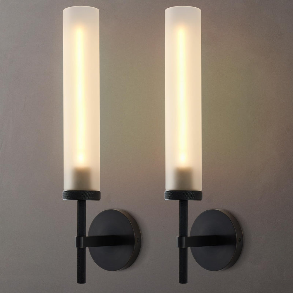 Hardwired Frosted Glass Black Wall Sconce
