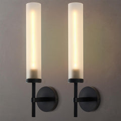 Hardwired Frosted Glass Black Wall Sconce