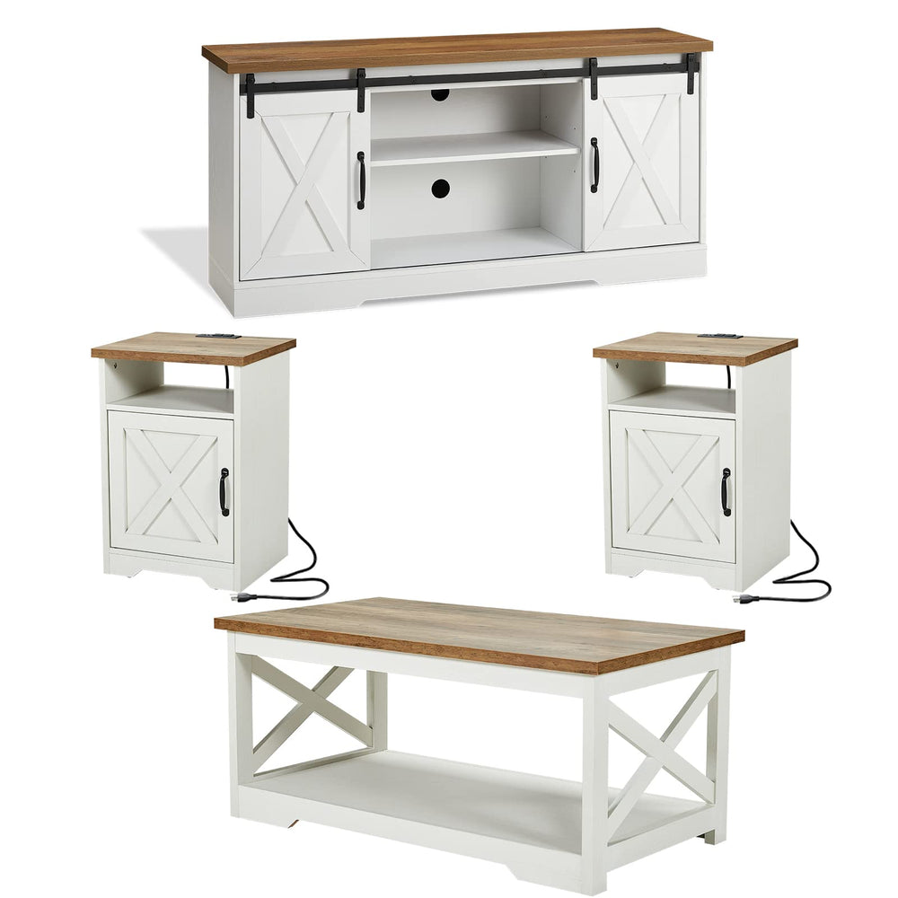 4-Piece Farmhouse Living Room Table Set with TV Stand, Coffee Table & End Tables