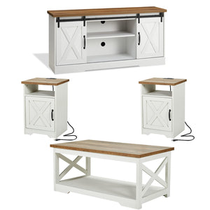 4-Piece Farmhouse Living Room Table Set with TV Stand, Coffee Table & End Tables