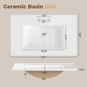 30-Inch Bathroom Vanity with Ceramic Sink and Side Storage