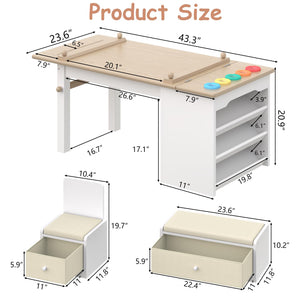 Kids 3-in-1 Art Table and Chair Set with Easel, Storage & Paper Roll