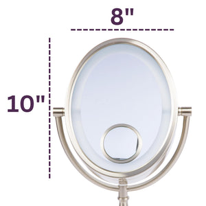 Oval LED Lighted Makeup Mirror with 10X, 1X & 15X Magnification – Nickel Finish