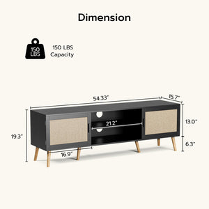 65-Inch TV Stand with Rattan Doors & Storage Cabinets