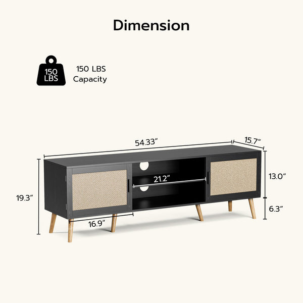 65-Inch TV Stand with Rattan Doors & Storage Cabinets