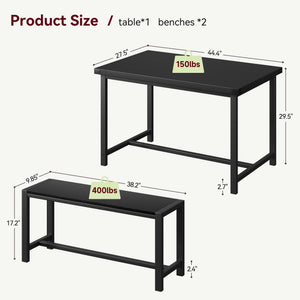 3-Piece Dining Table Set with 2 Benches