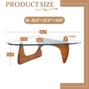 Triangle Glass Coffee Table with Wood Legs