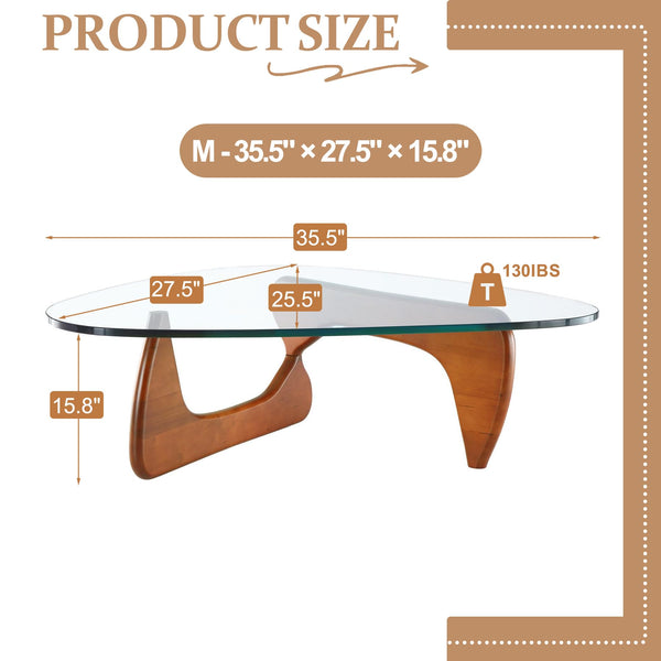 Triangle Glass Coffee Table with Wood Legs