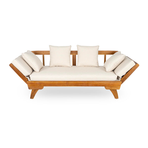 Convertible Outdoor Daybed Sofa – 3-Seater Acacia Wood Patio Couch