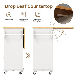 Rolling Kitchen Island with Storage, Drop-Leaf Countertop & Towel Rack