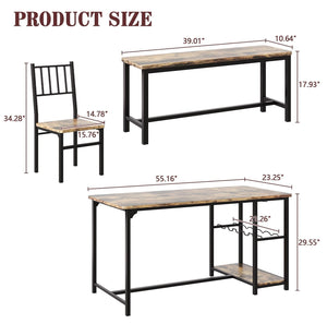 4-Person Dining Table Set with Bench, Wine Rack & Storage