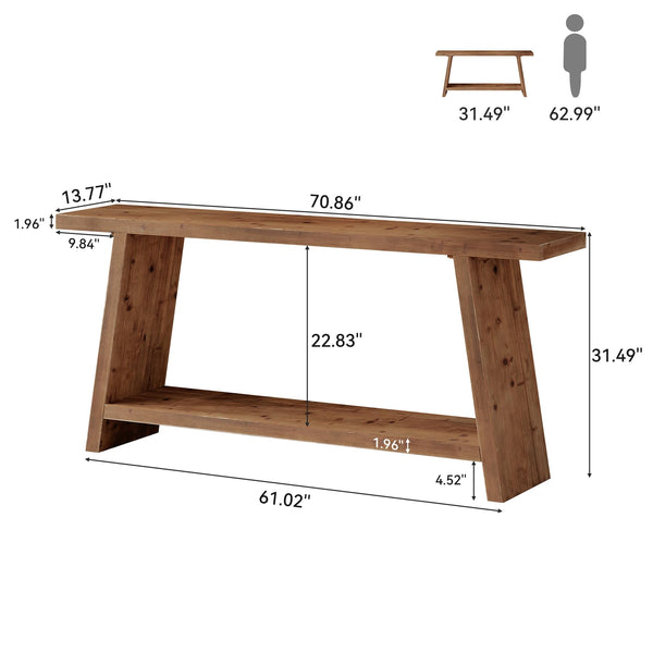 Solid Wood Console Table with 2-Tier Storage