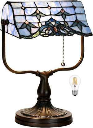 Dragonfly Tiffany Banker Desk Lamp – Stained Glass Green Shade