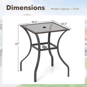 Counter Height Outdoor Bistro Table with Umbrella Hole & Tempered Glass Top