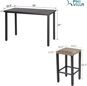 5-Piece Patio Bar Set with Metal Table & 4 Wicker Bar Stools