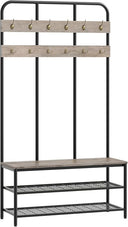 Industrial Hall Tree with Bench, 12 Hooks & Shoe Storage – 39.4"L x 14"W x 71.7"H