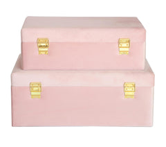 Velvet Storage Trunks Set of 2 with Wood Frame & Gold Hardware