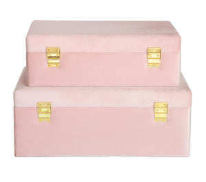 Velvet Storage Trunks Set of 2 with Wood Frame & Gold Hardware