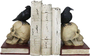 Gothic Raven Skull Bookends Set