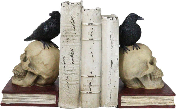 Gothic Raven Skull Bookends Set