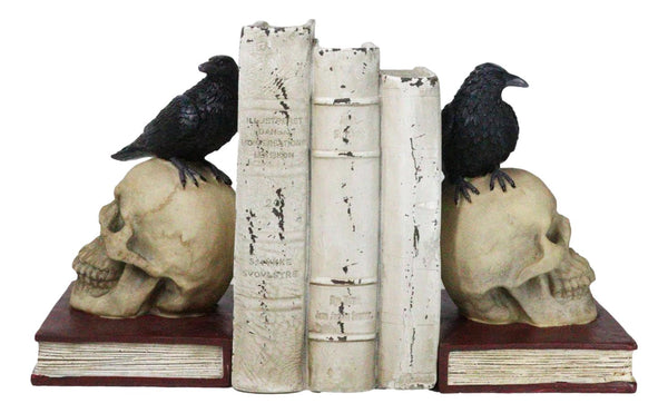 Gothic Raven Skull Bookends Set