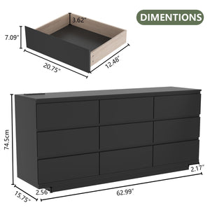 9-Drawer Dresser with LED Lights & Charging Station