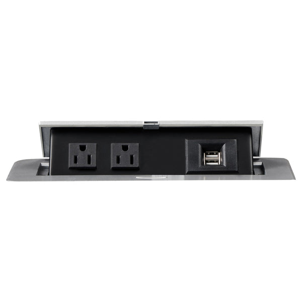 Grey Reclining Sofa with Power Outlet, Padded Headrests & Hidden Storage