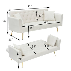 71" Convertible Velvet Sofa Bed Futon with Adjustable Backrest & Chrome Legs