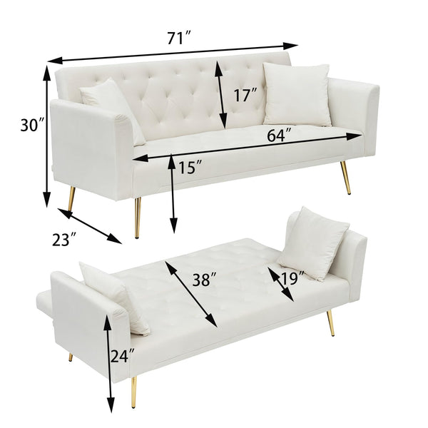 71" Convertible Velvet Sofa Bed Futon with Adjustable Backrest & Chrome Legs