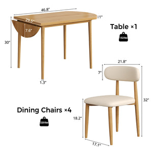 5-Piece Drop Leaf Dining Table Set with 4 Upholstered Chairs
