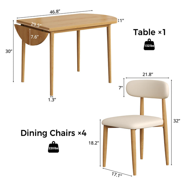 5-Piece Drop Leaf Dining Table Set with 4 Upholstered Chairs